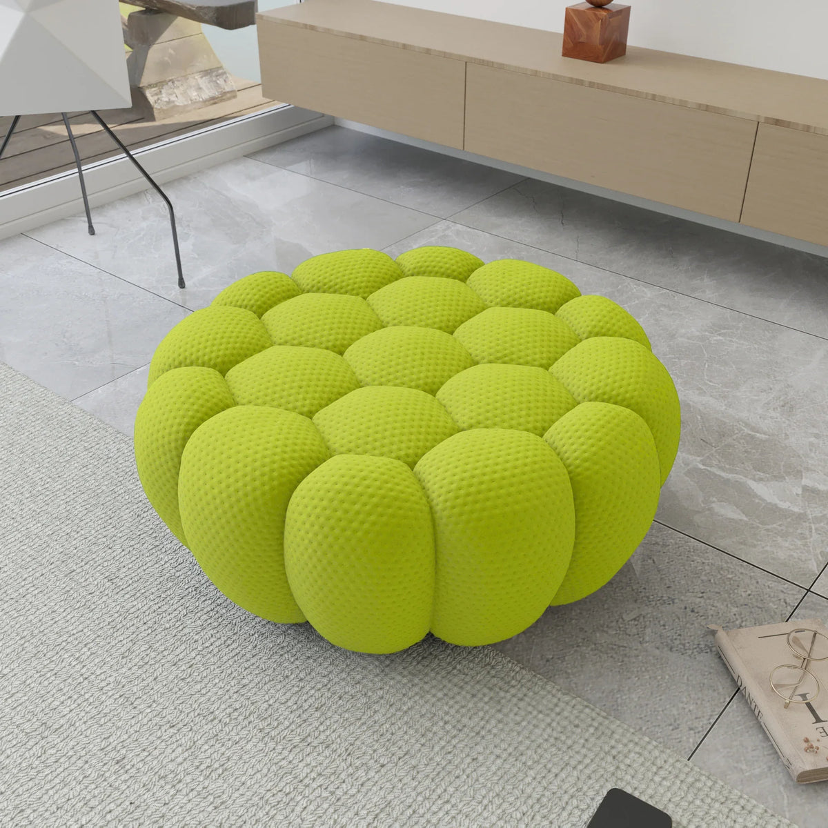 Essential lime-green 3D-Knitted Fabric Ottomans | 1-Piece, 3D-Knitted Fabric, Compact Design