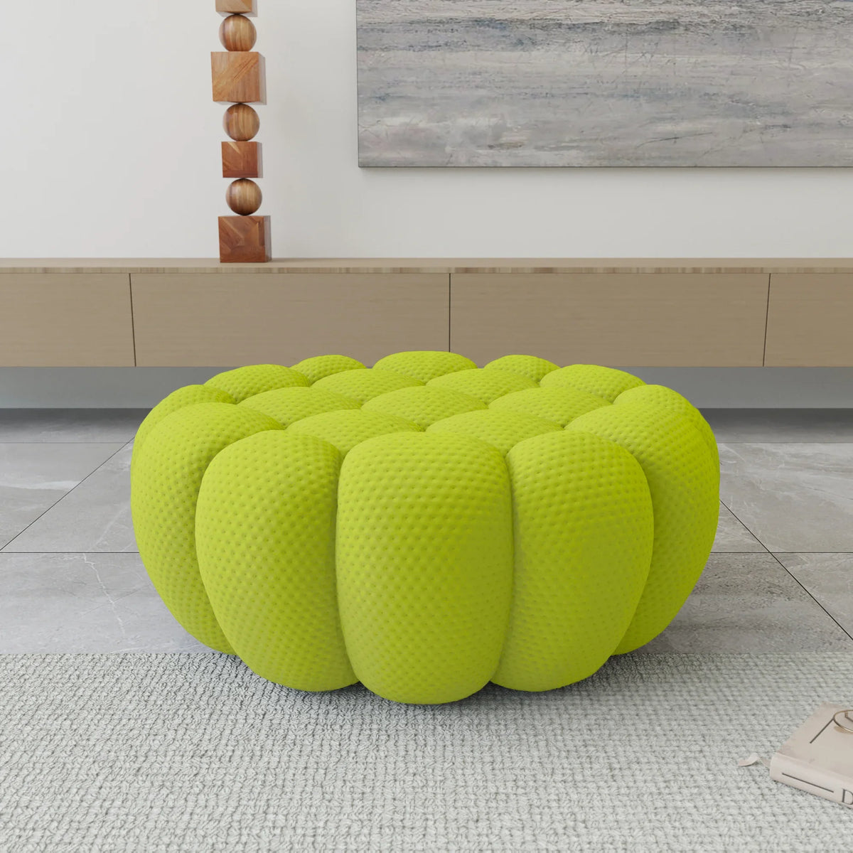 Essential lime-green 3D-Knitted Fabric Ottomans | 1-Piece, 3D-Knitted Fabric, Compact Design