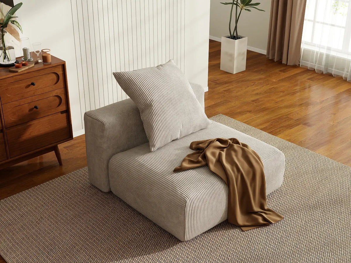 Matrix 1-Seater Beige Washable Single Sofa | 1-Piece, Corduroy Fabric, Modular Design