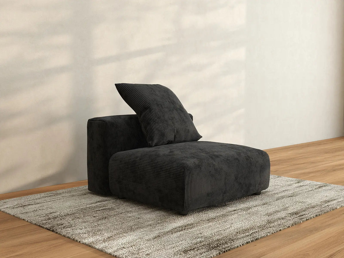 Matrix 1-Seater Black Washable Single Sofa | 1-Piece, Corduroy Fabric, Modular Design