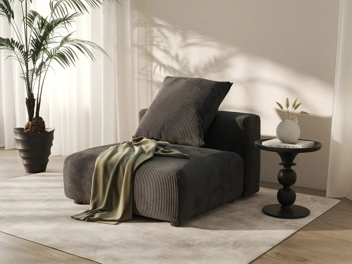 Matrix 1-Seater Black Washable Single Sofa | 1-Piece, Corduroy Fabric, Modular Design