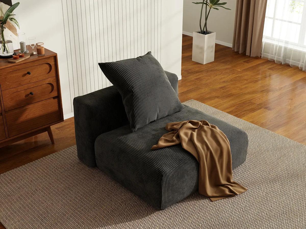 Matrix 1-Seater Black Washable Single Sofa | 1-Piece, Corduroy Fabric, Modular Design