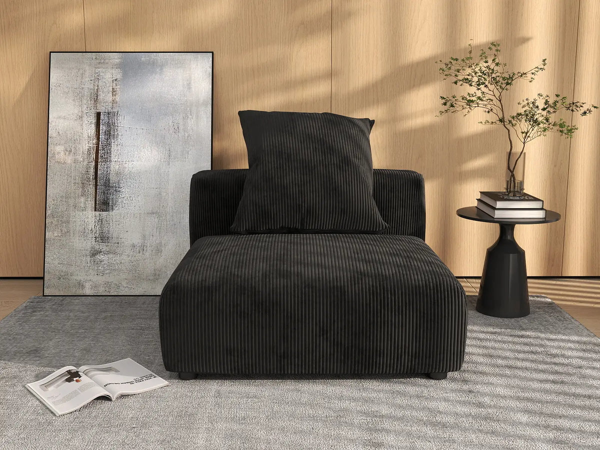Matrix 1-Seater Black Washable Single Sofa | 1-Piece, Corduroy Fabric, Modular Design