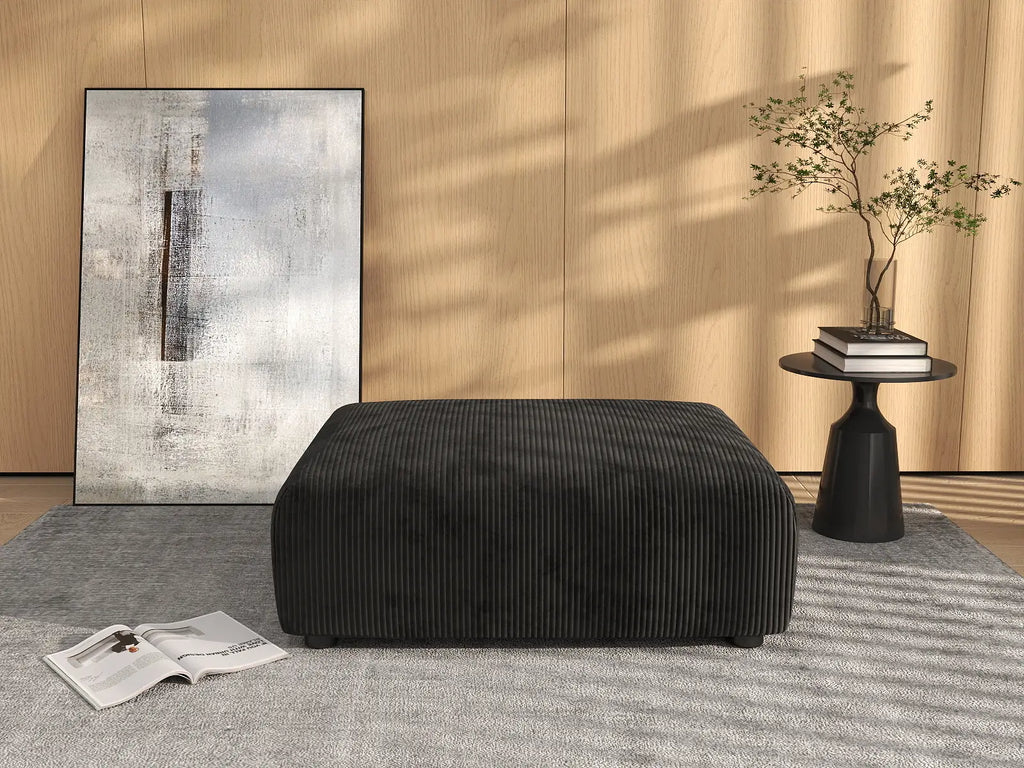 Matrix Black Washable Ottoman | 1-Piece, Corduroy Fabric, Modular Design