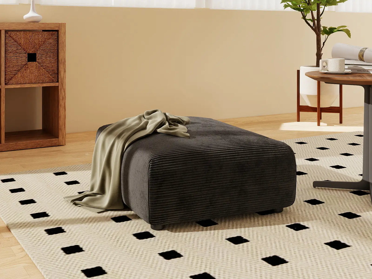 Matrix Black Washable Ottoman | 1-Piece, Corduroy Fabric, Modular Design