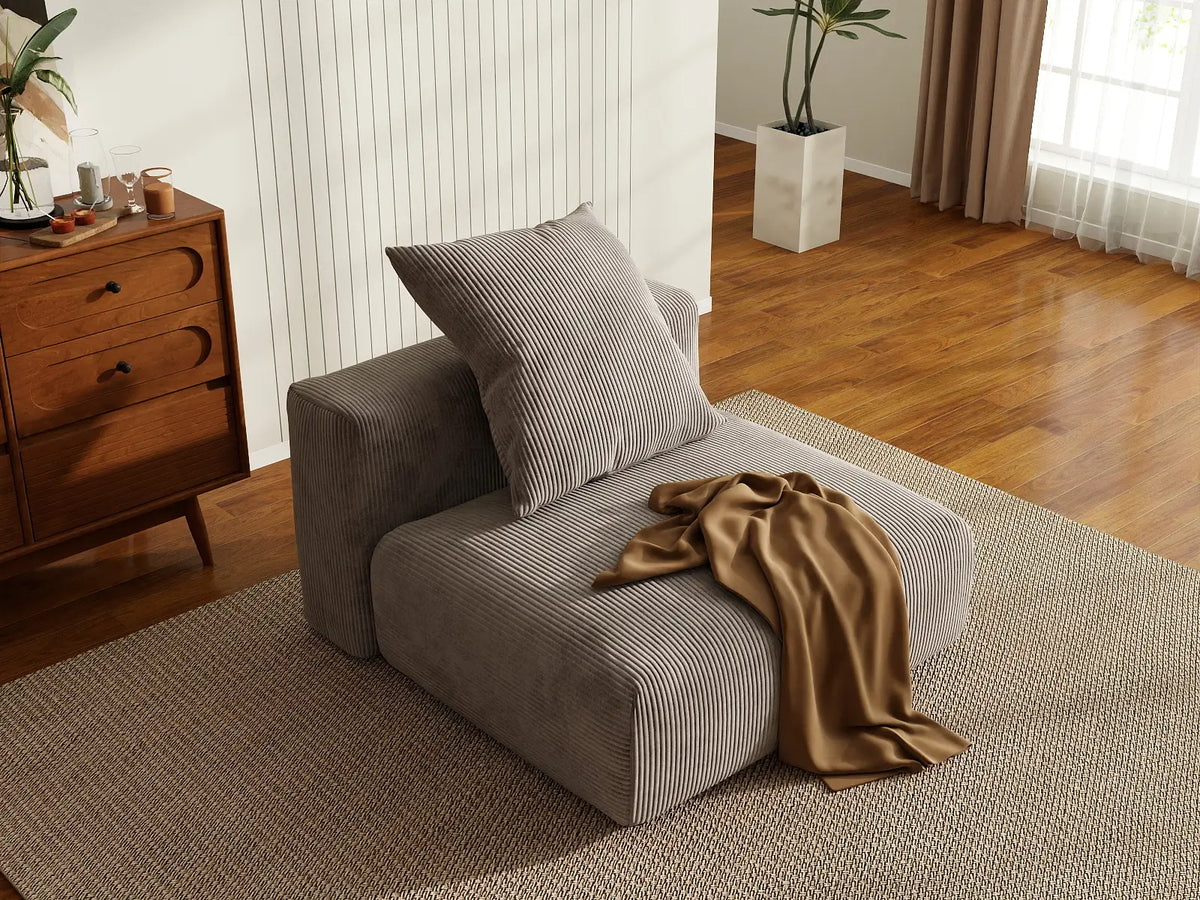 Matrix 1-Seater Brown Washable Single Sofa | 1-Piece, Corduroy Fabric, Modular Design