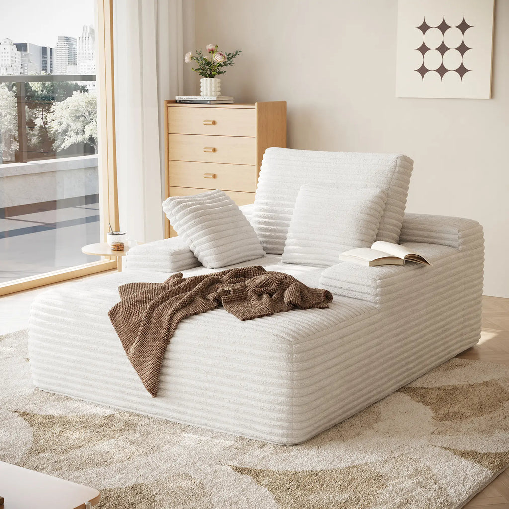 Essential 1-Seater beige Corduroy Single Sofa | 1-Piece, Corduroy Fabric, Small Space