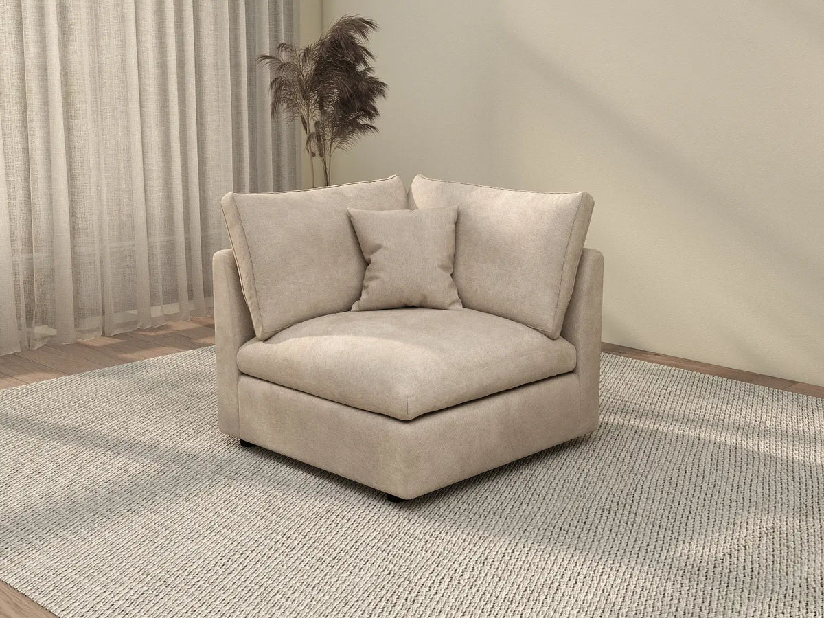 Deluxe Cloud 1-Seater Khaki Washable Single Sofa | 1-Piece, Chenille and Linen Fabric, Modular Design