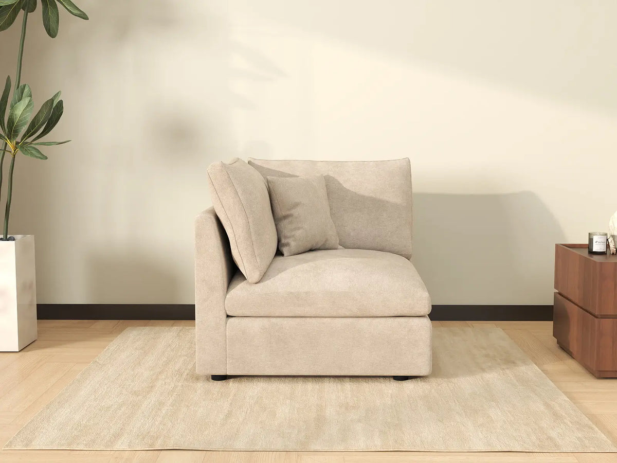Deluxe Cloud 1-Seater Khaki Washable Single Sofa | 1-Piece, Chenille and Linen Fabric, Modular Design