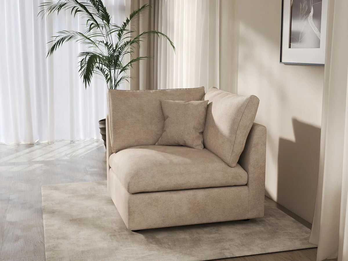 Deluxe Cloud 1-Seater Khaki Washable Single Sofa | 1-Piece, Chenille and Linen Fabric, Modular Design