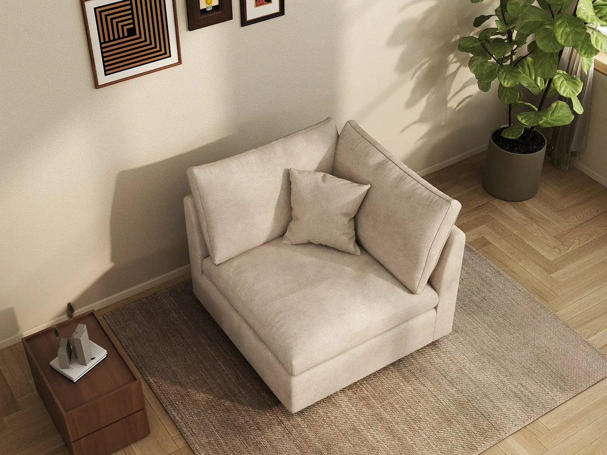 Deluxe Cloud 1-Seater Khaki Washable Single Sofa | 1-Piece, Chenille and Linen Fabric, Modular Design