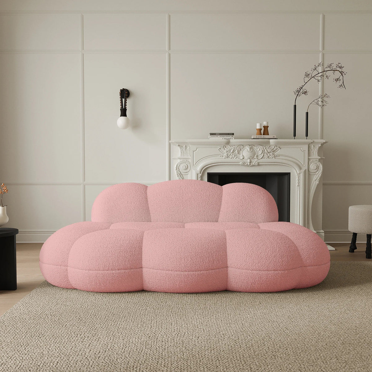 Essential 3-Seater pink Teddy Velvet Couch Sectionals | 1-Piece, Teddy Velvet Fabric, Apartment Friendly