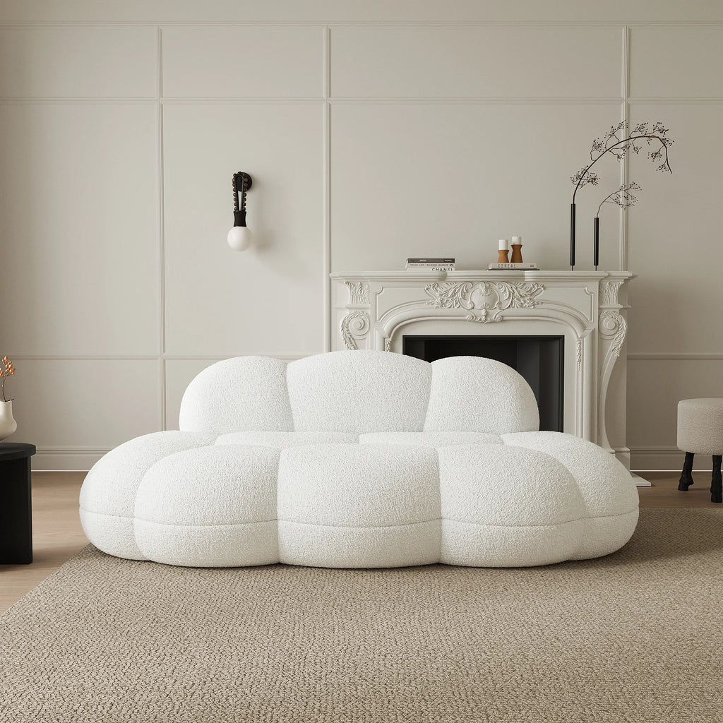 Essential 3-Seater white Teddy Velvet Couch Sectionals | 1-Piece, Teddy Velvet Fabric, Compact Design