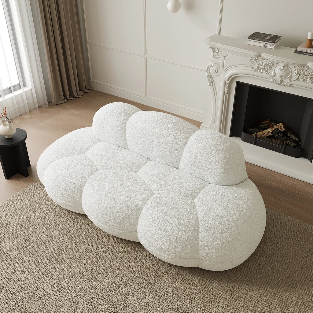 Essential 3-Seater white Teddy Velvet Couch Sectionals | 1-Piece, Teddy Velvet Fabric, Compact Design