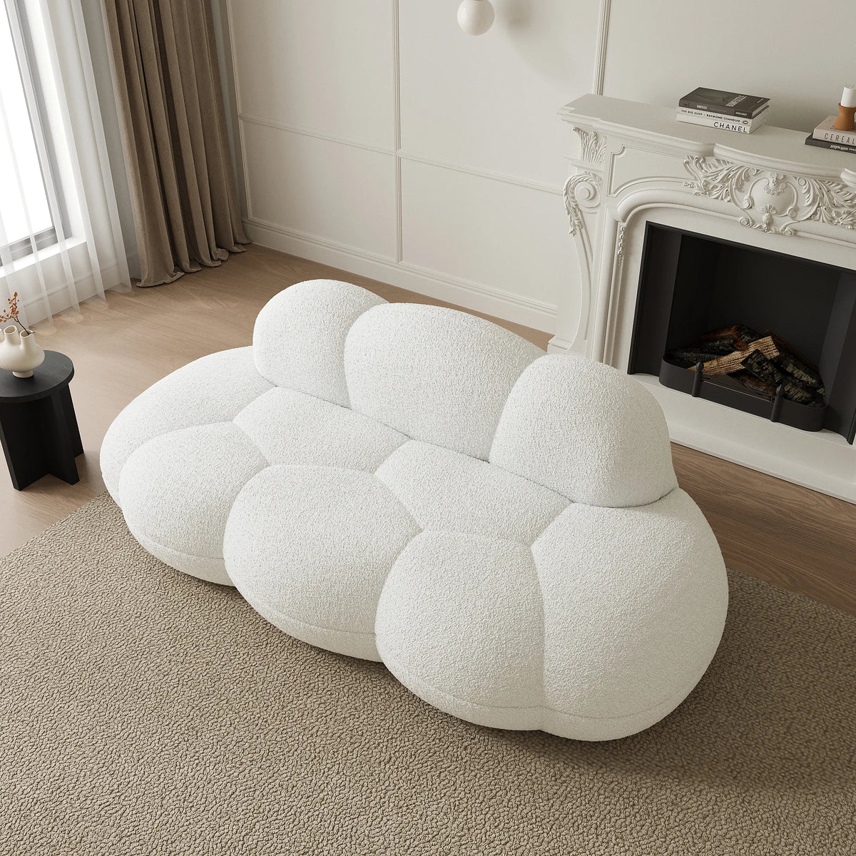 Essential 3-Seater white Teddy Velvet Couch Sectionals | 1-Piece, Teddy Velvet Fabric, Compact Design