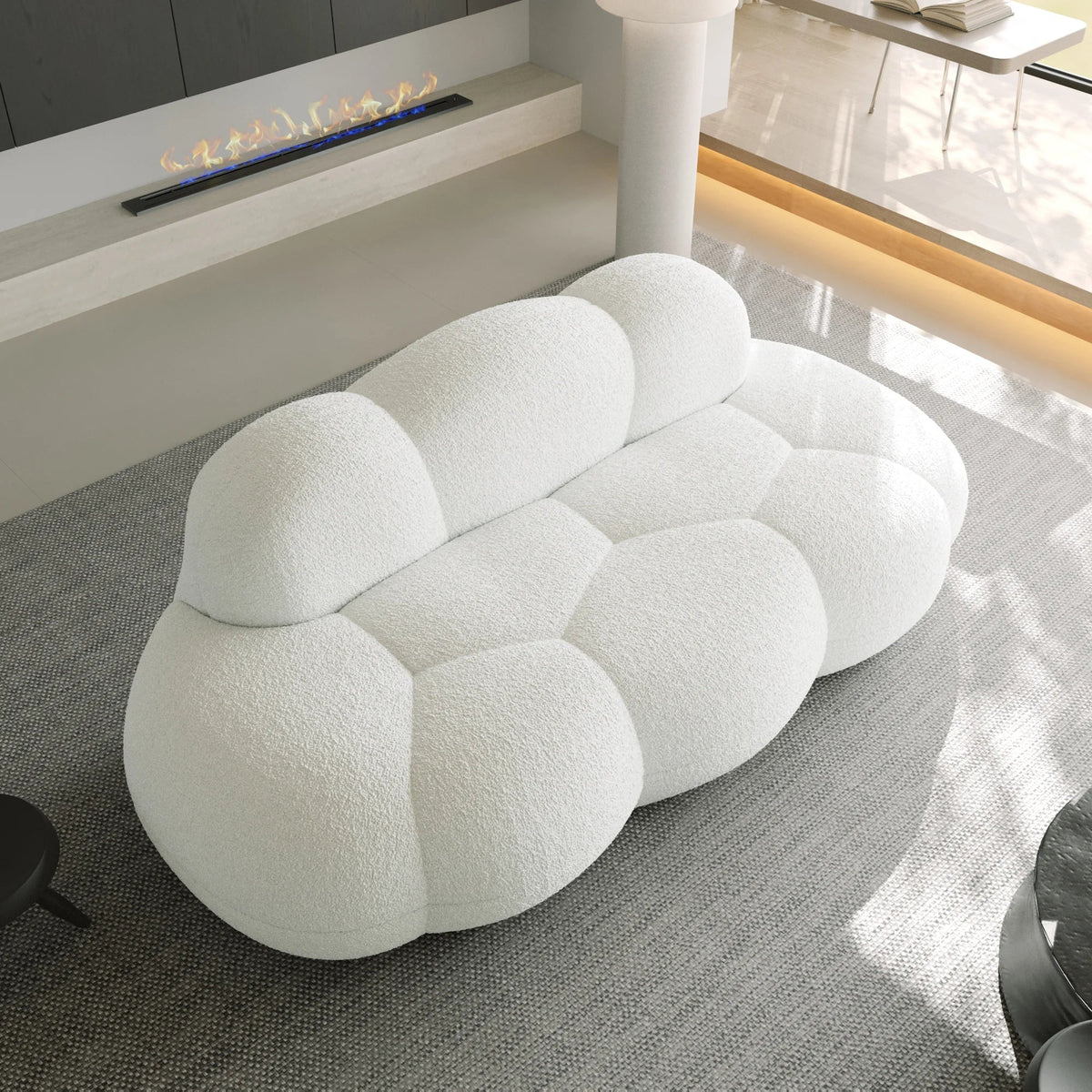 Essential 3-Seater white Teddy Velvet Couch Sectionals | 1-Piece, Teddy Velvet Fabric, Compact Design