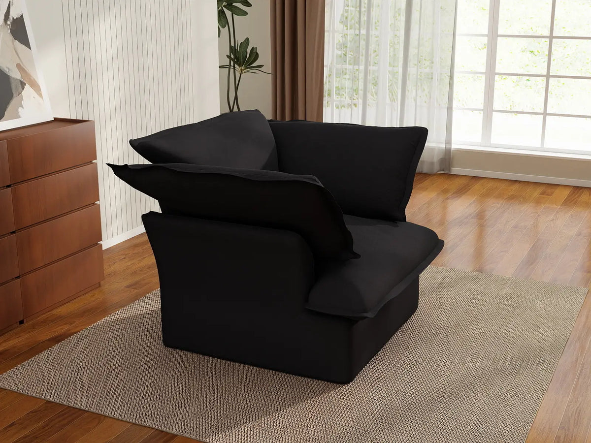 Deluxe Cloud 1-Seater Black Washable Single Sofa | 1-Piece, Linen and Cotton Fabric, Modular Design
