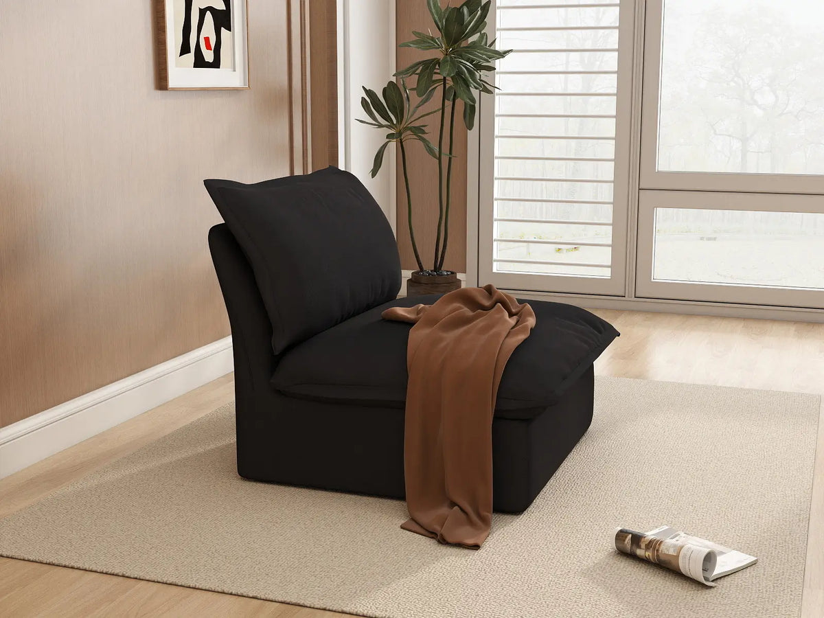 Deluxe Cloud 1-Seater Black Washable Single Sofa | 1-Piece, Linen and Cotton Fabric, Modular Design