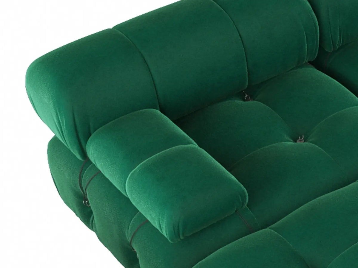 Matrix Green 2-Seater Chaise Sectional | 3-Piece (Includes 1 Ottoman), Velvet Fabric, Fixed Upholstery