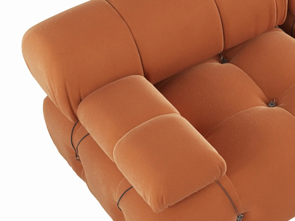 Matrix Orange 3-Seater Couch Sectionals | 3-Piece, Velvet Fabric, Fixed Upholstery