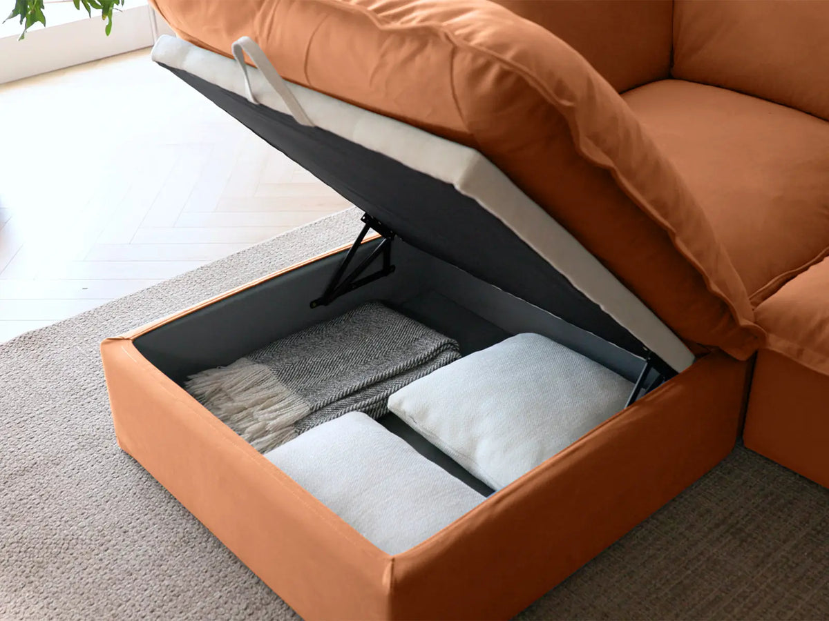 Deluxe Cloud Dark Orange 5-Seater Sofa with Storage | 6-Piece (includes 1 ottoman), Velvet Fabric, Washable Covers