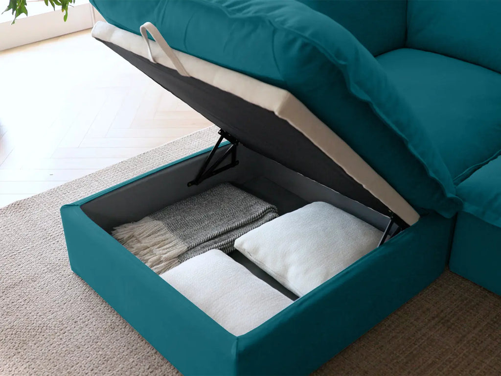 Deluxe Cloud 4-Seater V-Shaped Sectional with Storage | 5-Piece (includes 1 ottoman), Velvet Fabric, Washable Covers