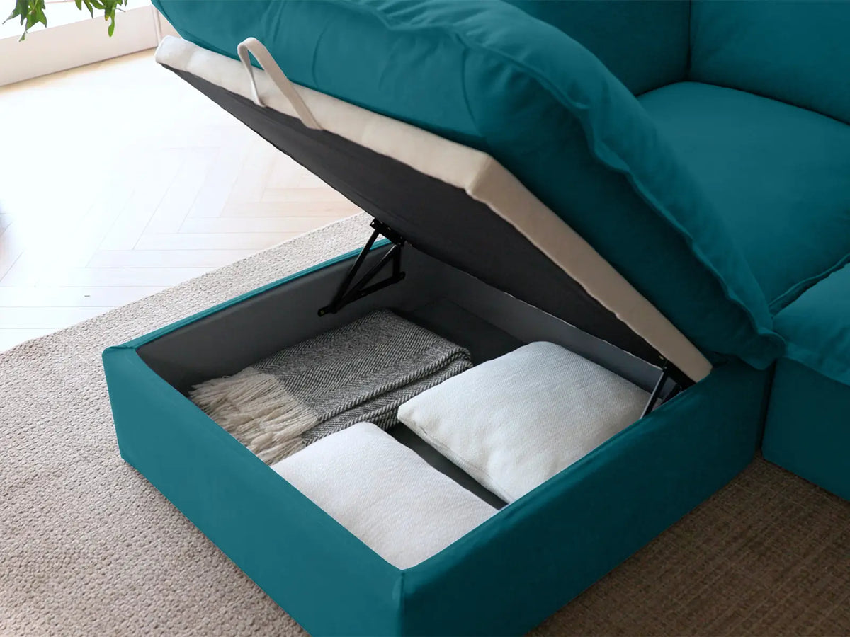 Deluxe Cloud 4-Seater V-Shaped Sectional with Storage | 5-Piece (includes 1 ottoman), Velvet Fabric, Washable Covers