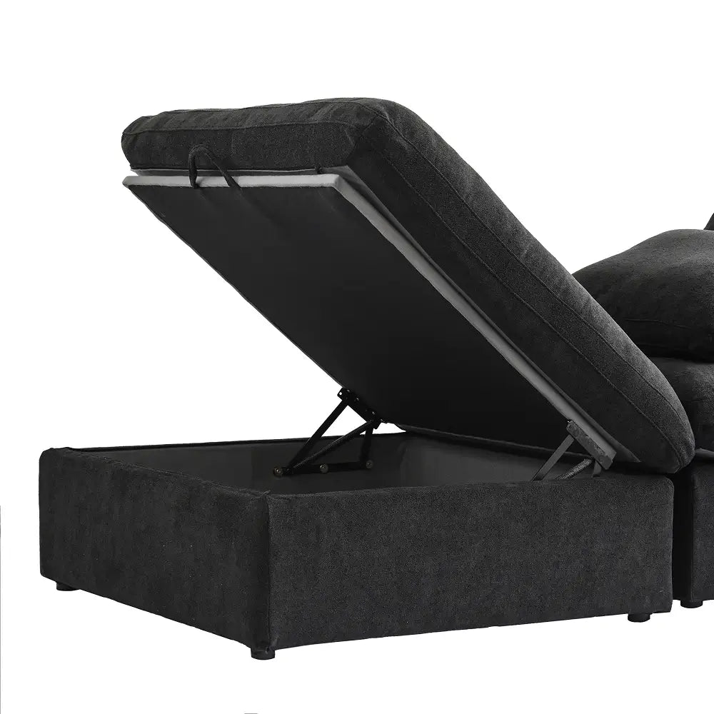 Deluxe Cloud 5-Seater Black Washable V-Shaped Sectional | 5-Piece, Cotton and Linen Fabric, Modular Design