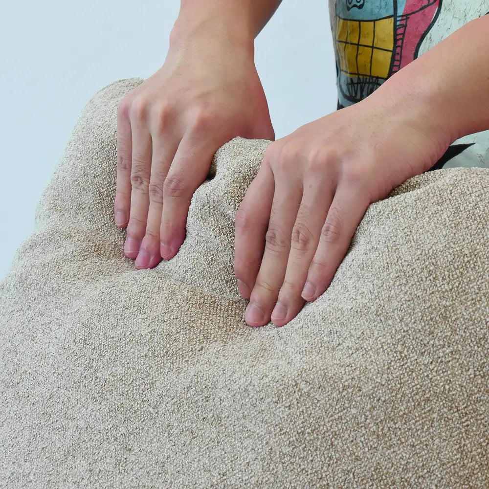 Deluxe Cloud 6-Seater Khaki V-Shaped Sectional | 7-Piece (Includes 1 Ottoman), Cotton And Linen Fabric, Living Room Seating, Washable Cushion Covers