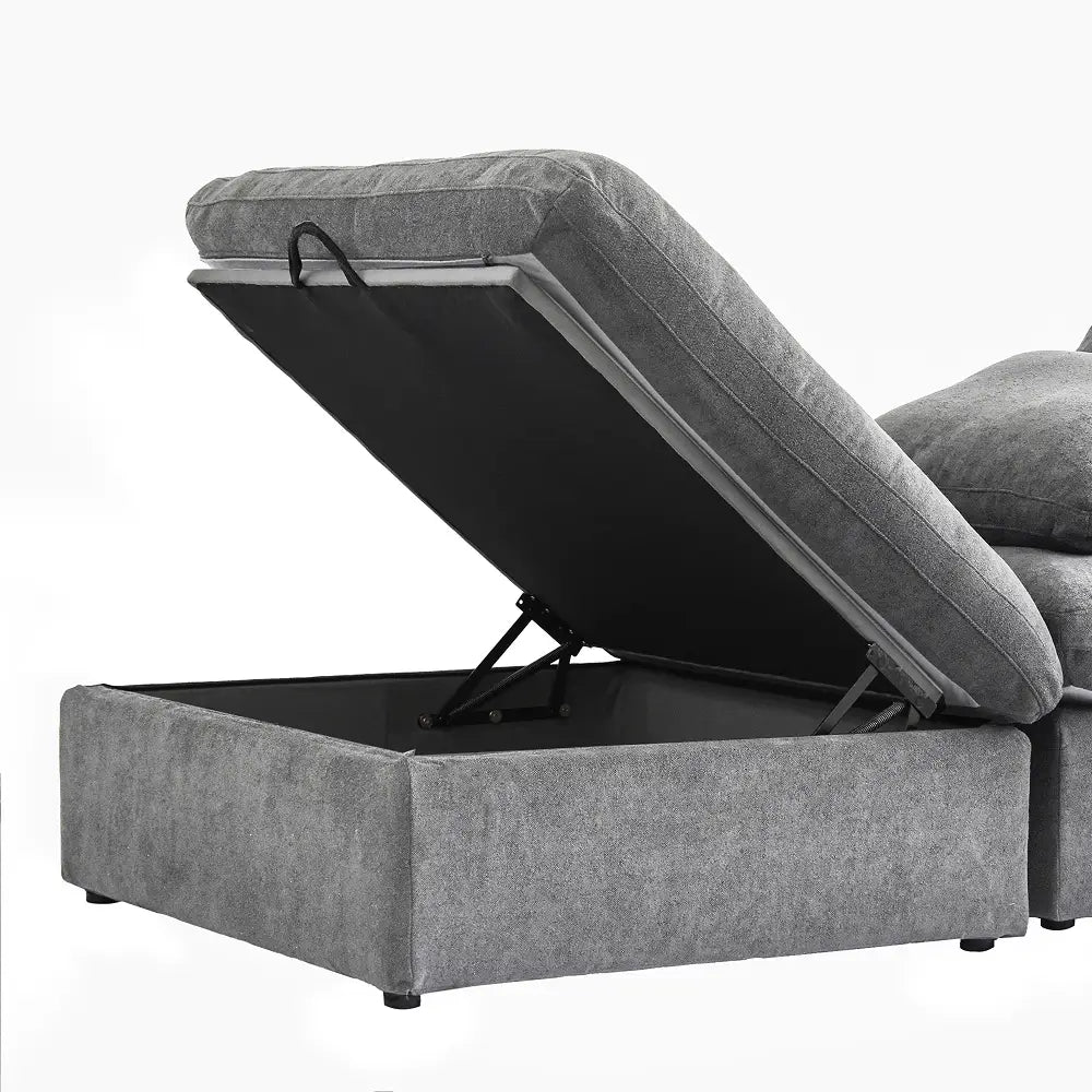 Deluxe Cloud 4-Seater Light Grey Large Space Sofa Set | 7-Piece (Includes 3 Ottomans), Cotton And Linen Fabric, Easy To Clean