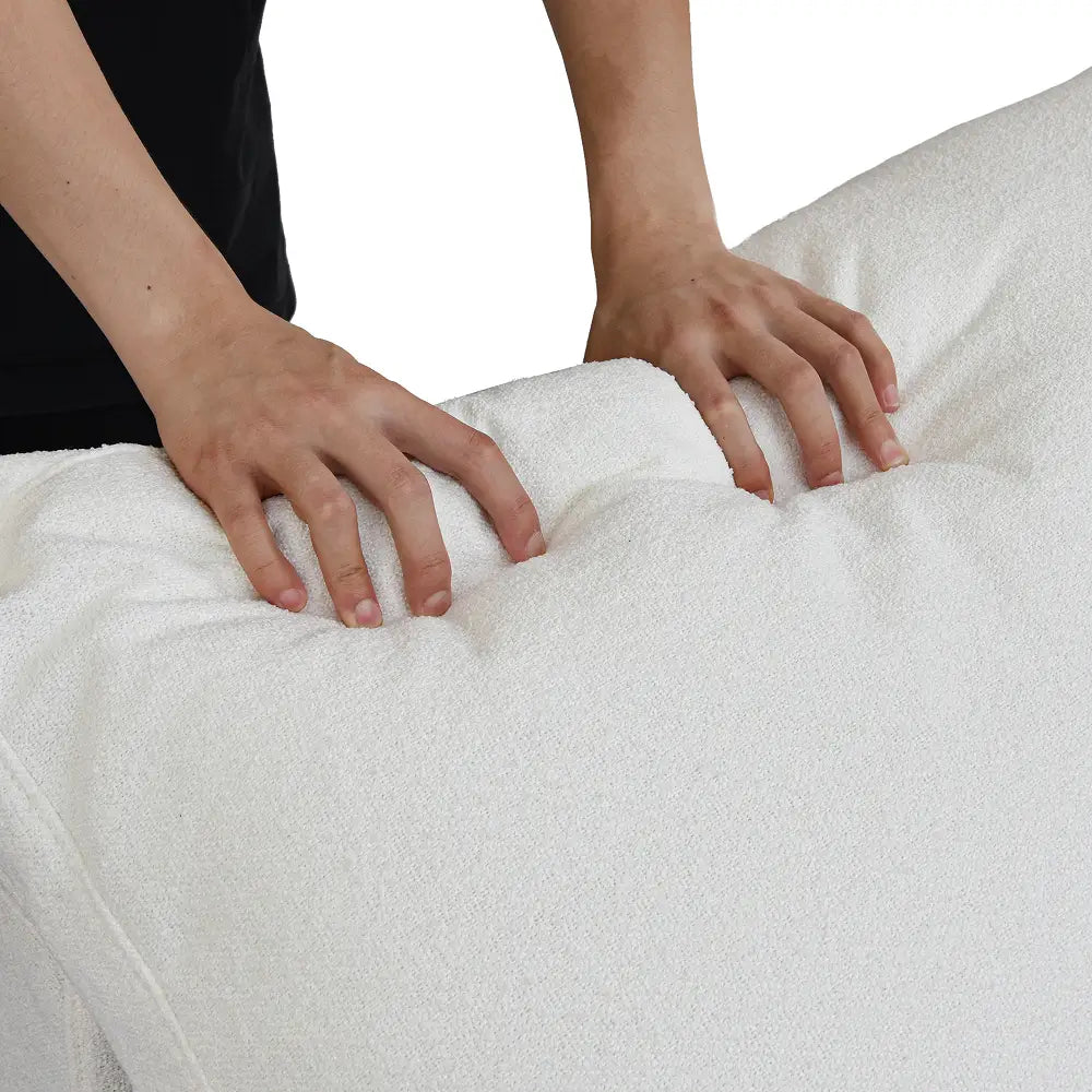 Deluxe Cloud White Storage Ottoman | 1-Piece, Cotton and Linen Fabric, Washable Covers
