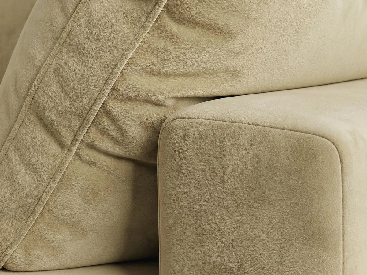 Deluxe Cloud 4-Seater Pit Sectional in Beige Velvet | 8-Piece (Includes 4 Ottomans), Family Room Seating, Easy To Clean, Stylish Design