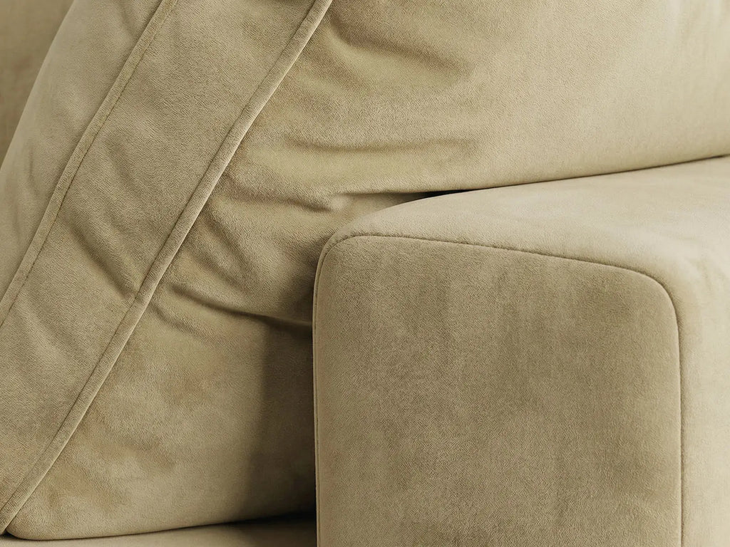 Deluxe Cloud 3-Seater Beige U-Shaped Sectional | 5-Piece (Includes 2 Ottomans), Velvet Fabric, Family Room Seating, Washable Cushion Covers