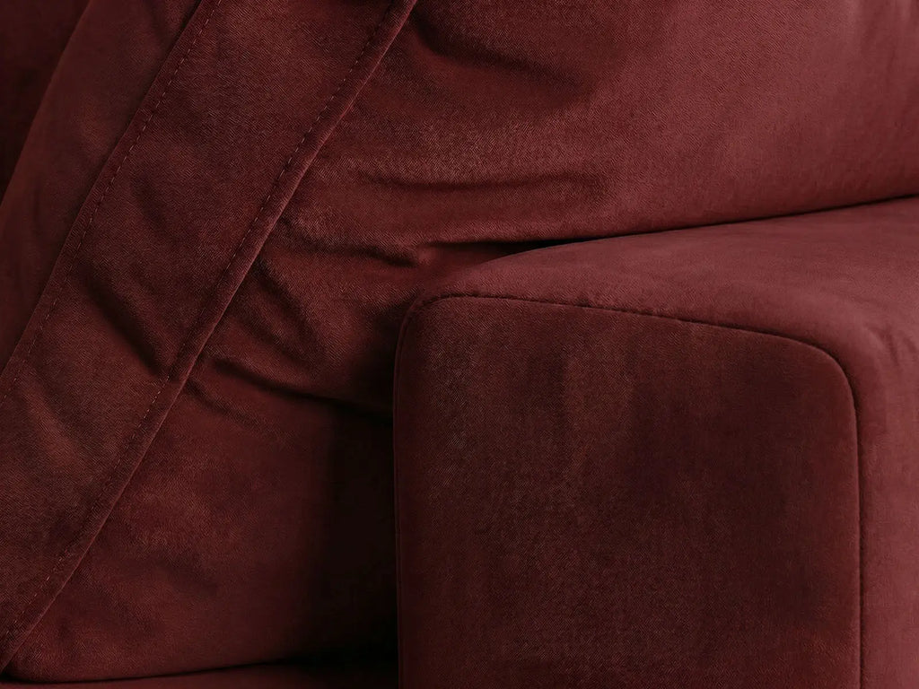 Deluxe Cloud 3-Seater U-Shaped Sectional in Claret Velvet | 5-Piece (Includes 2 Ottomans), Family Room Seating, Easy To Clean, Stylish Design