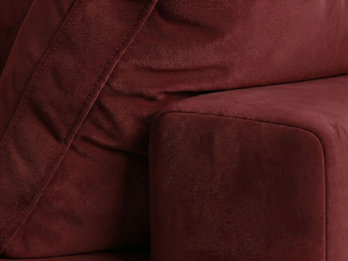 Deluxe Cloud 3-Seater U-Shaped Sectional in Claret Velvet | 5-Piece (Includes 2 Ottomans), Family Room Seating, Easy To Clean, Stylish Design