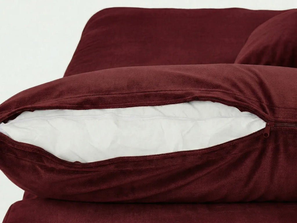 Deluxe Cloud 3-Seater U-Shaped Sectional in Claret Velvet | 5-Piece (Includes 2 Ottomans), Family Room Seating, Easy To Clean, Stylish Design