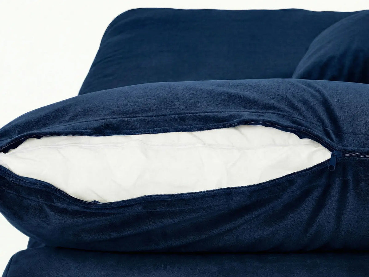 Deluxe Cloud 1-Seater Dark Blue Single Sofa | 1-Piece, Velvet Fabric, Living Room Accent, Washable Cushion Covers