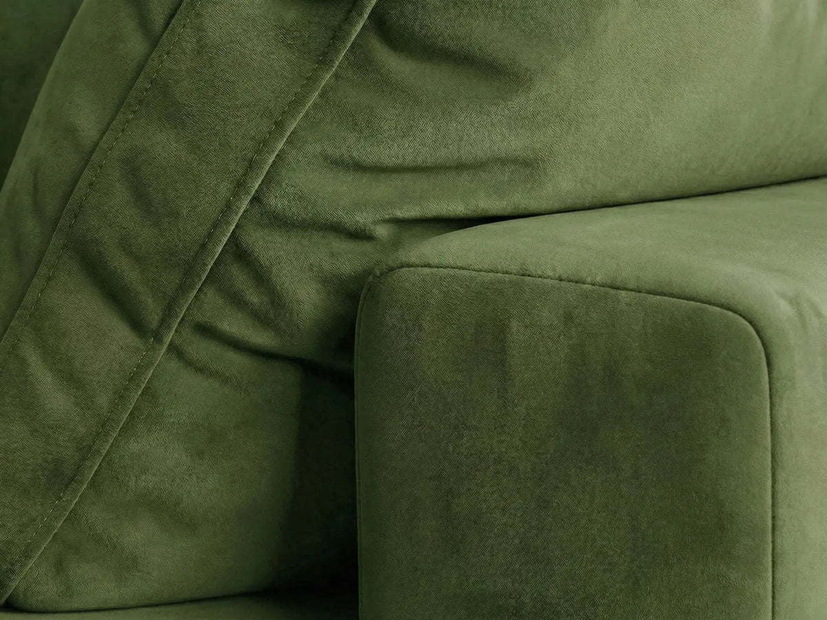 Deluxe Cloud 2-Seater Chaise Sectional in Earth Green Velvet | 3-Piece (Includes 1 Ottoman), Lounge Room Seating, Easy To Clean, Stylish Design