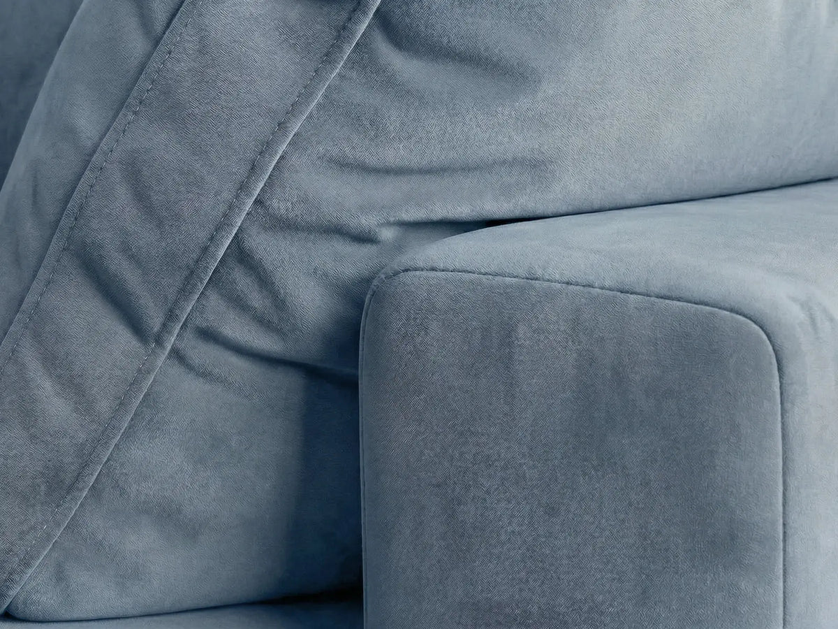 Deluxe Cloud 6-Seater Sofa Set in Light Blue Velvet | 8-Piece (Includes 2 Ottomans), Living Room, Easy To Clean, Modular Design