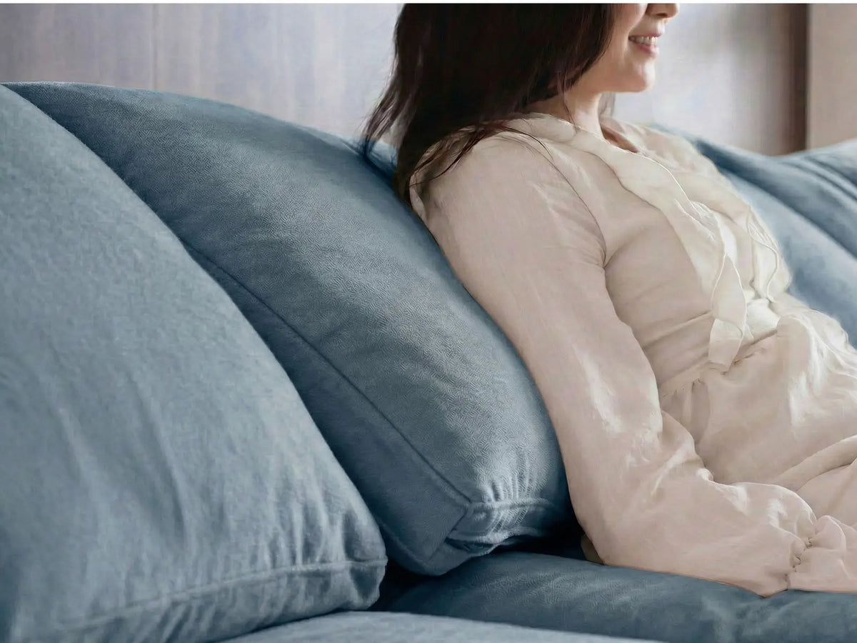Deluxe Cloud 6-Seater Sofa Set in Light Blue Velvet | 8-Piece (Includes 2 Ottomans), Living Room, Easy To Clean, Modular Design