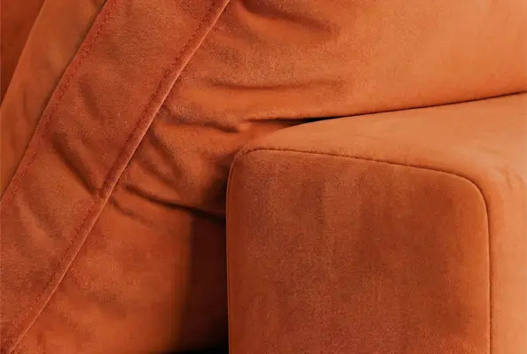 Deluxe Cloud 3-Seater Orange Sofa Set | 4-Piece (Includes 1 Ottoman), Velvet Fabric, Washable Cushion Covers