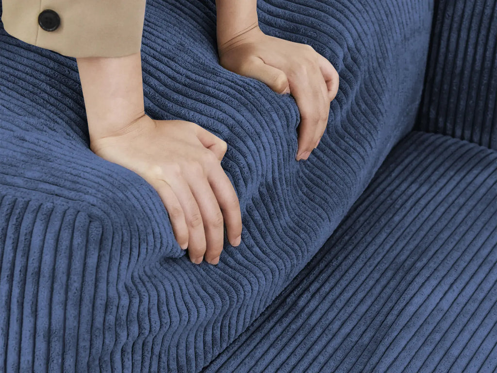 Matrix 6-Seater Sofa Set in Blue Corduroy | 8-Piece (Includes 2 Ottomans), Living Room, Easy To Clean, Open Space