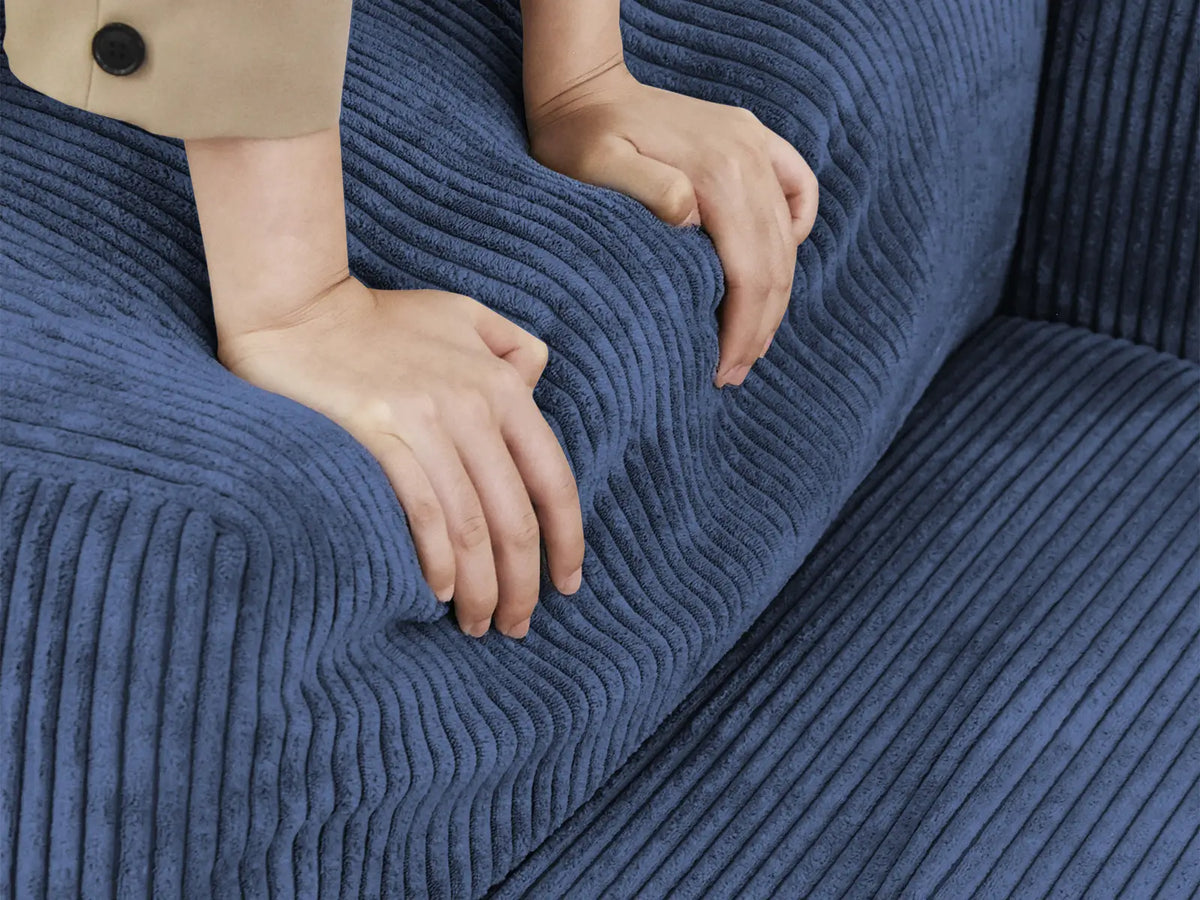 Matrix 6-Seater Sofa Set in Blue Corduroy | 8-Piece (Includes 2 Ottomans), Living Room, Easy To Clean, Open Space