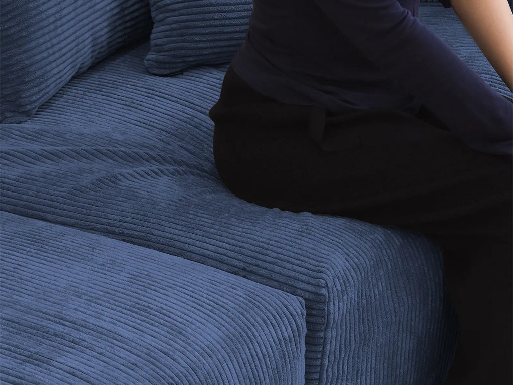 Matrix 6-Seater Sofa Set in Blue Corduroy | 8-Piece (Includes 2 Ottomans), Living Room, Easy To Clean, Open Space