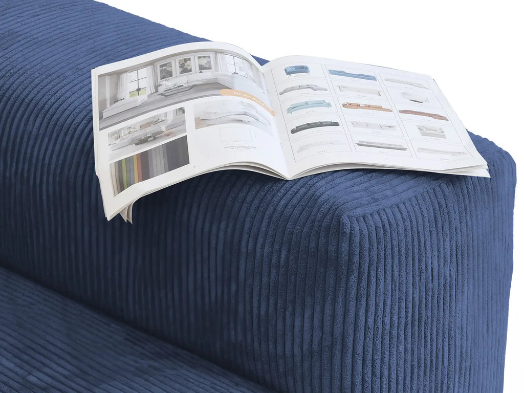 Matrix 6-Seater Sofa Set in Blue Corduroy | 8-Piece (Includes 2 Ottomans), Living Room, Easy To Clean, Open Space