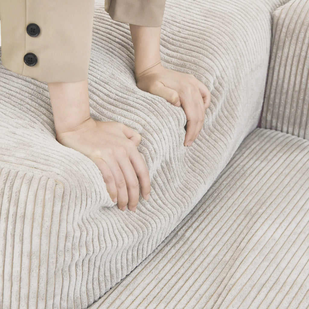 Matrix 3-Seater Beige Washable Couch Sectional | 3-Piece, Corduroy Fabric, Modular Design
