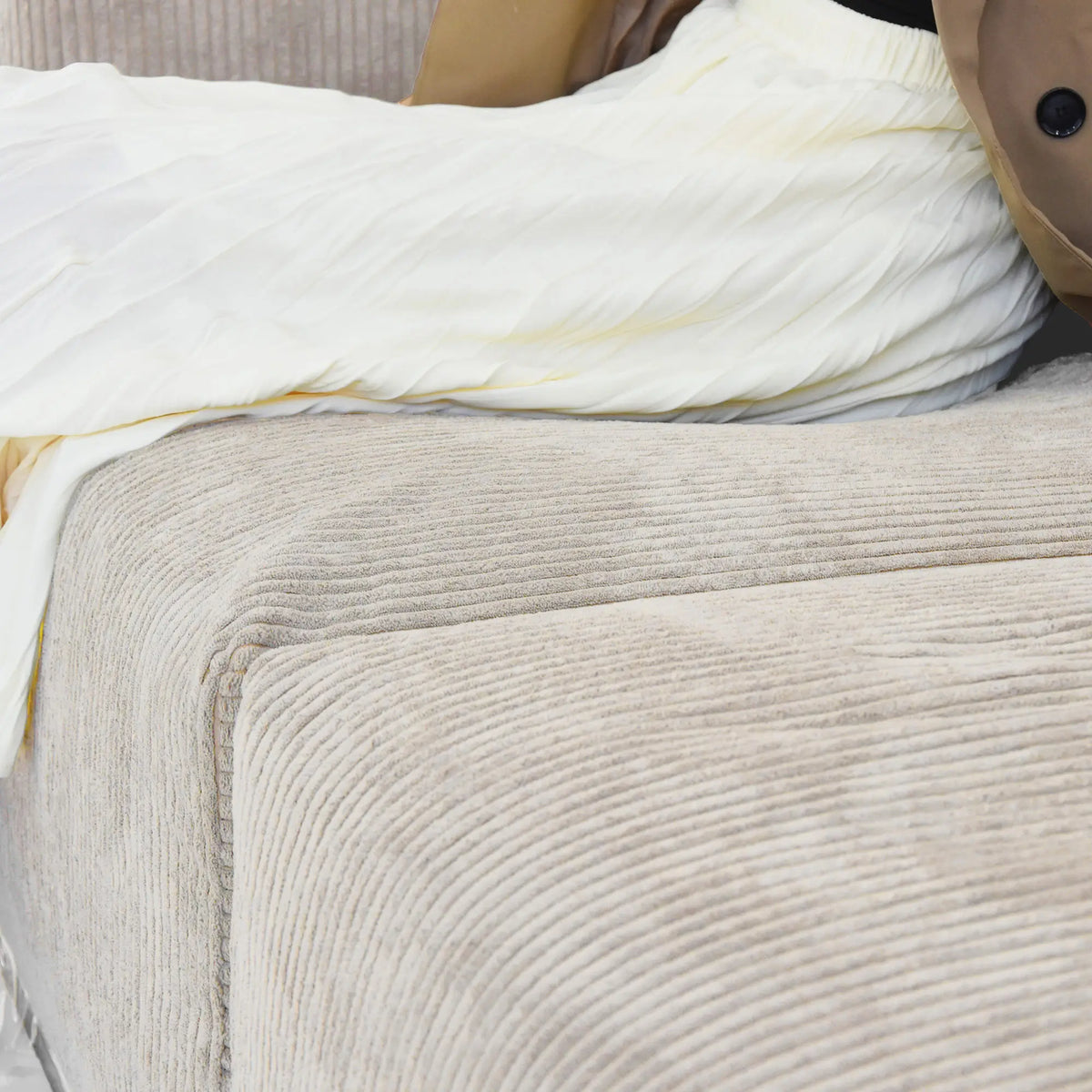 Matrix 3-Seater Beige Washable Couch Sectional | 3-Piece, Corduroy Fabric, Modular Design