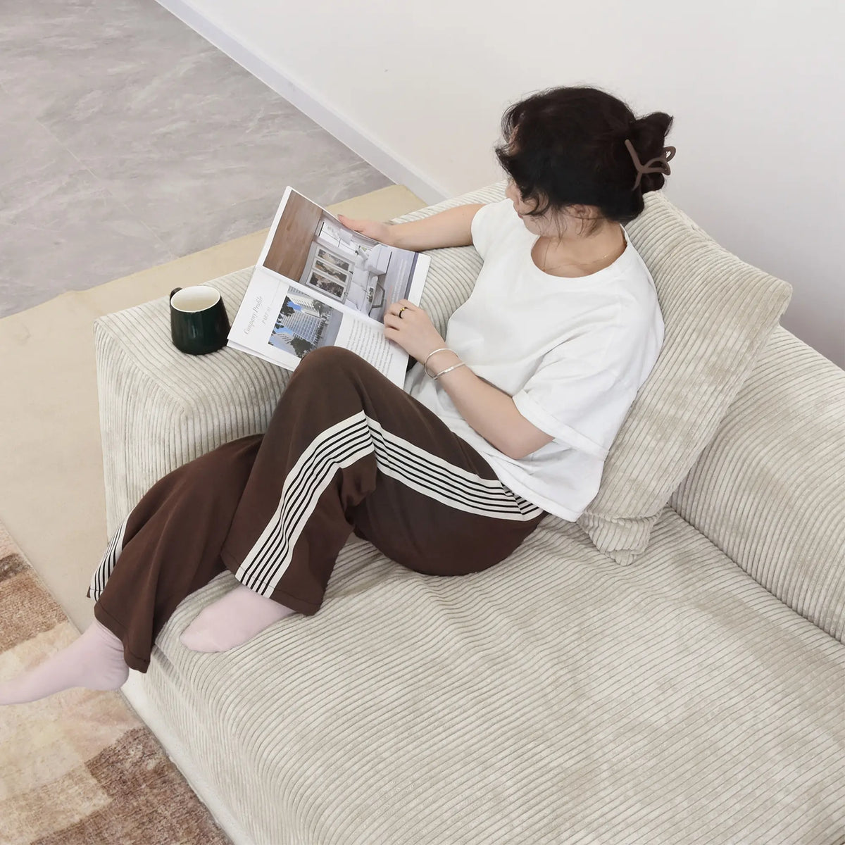 Matrix 3-Seater Beige Washable Couch Sectional | 3-Piece, Corduroy Fabric, Modular Design