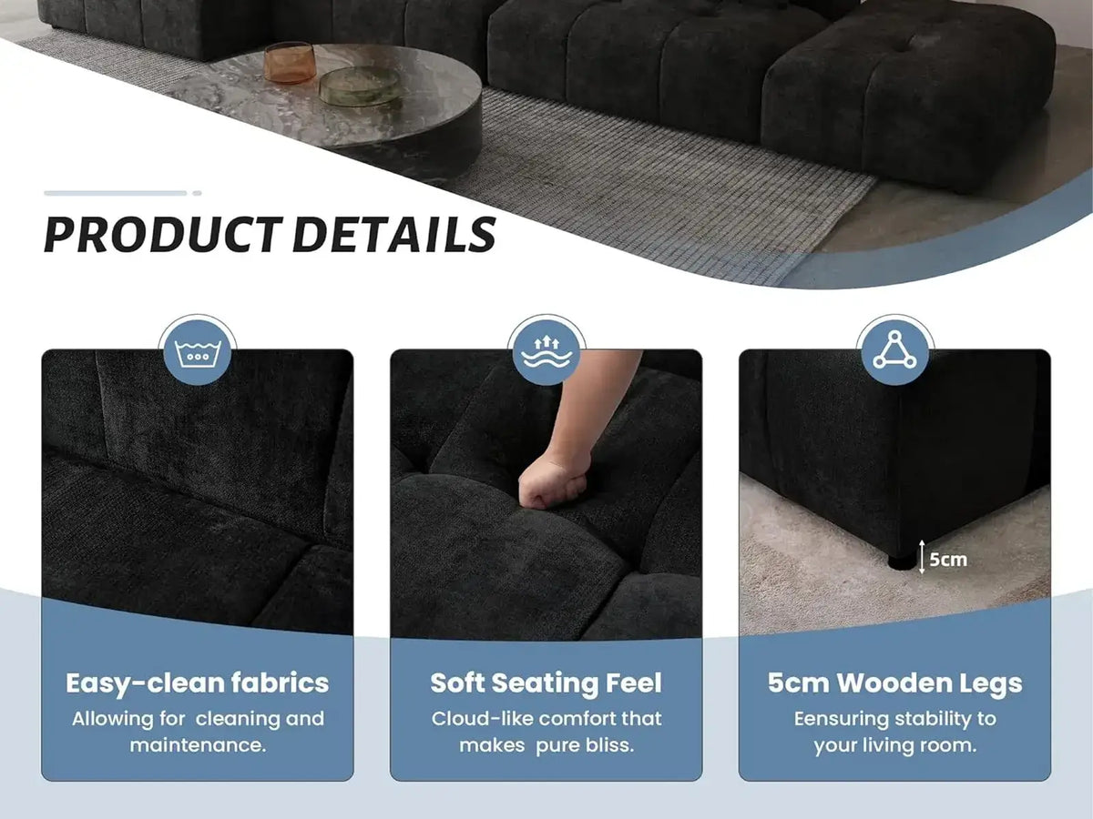 Matrix 4-Seater Black Linen Pit Sectional | 8-Piece (Includes 4 Ottomans), Modular Design