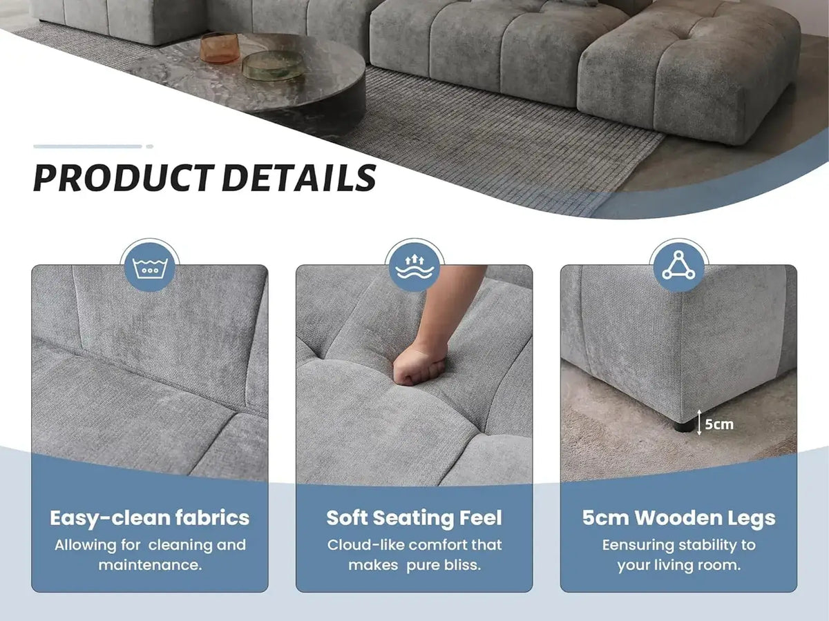 Matrix 4-Seater Light Grey Linen L-Shaped Sectional | 4-Piece, Stylish Design